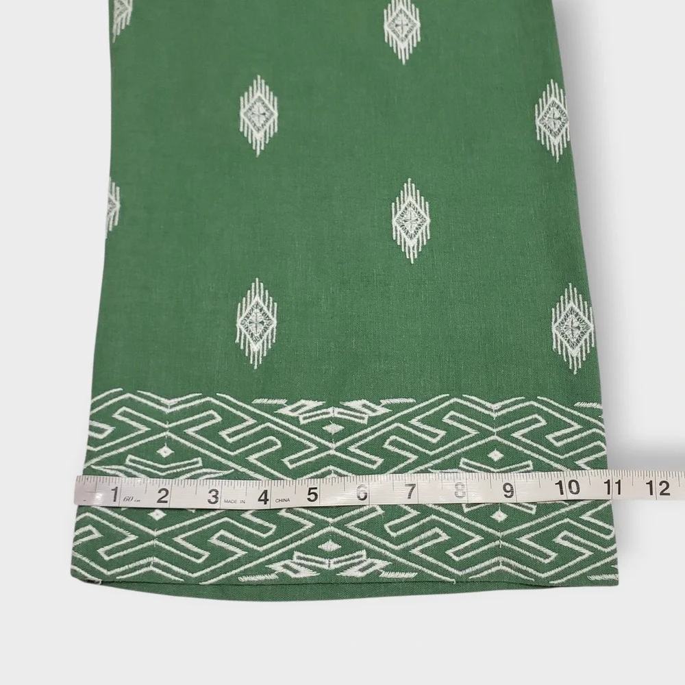 NWT Soft Surroundings Green Embroidered Linen Blend Wide Leg Crop Pants Small - Picture 12 of 12